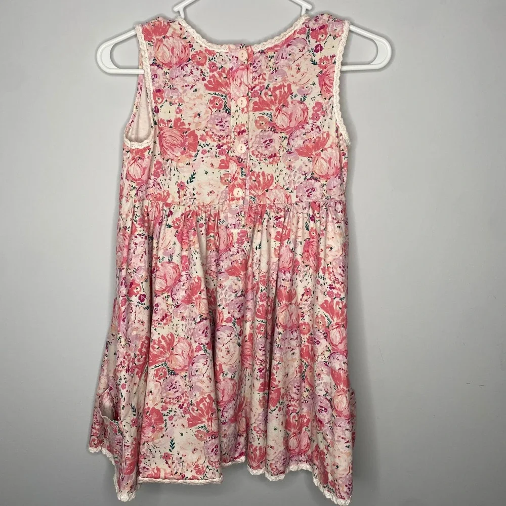 Sweet Honey Girls Pink Floral‎ Lace Trim Sleeveless Pocket Dress Size 12Y